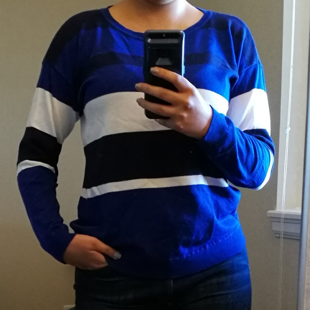 "Cable & Gauge" Blue striped sweater